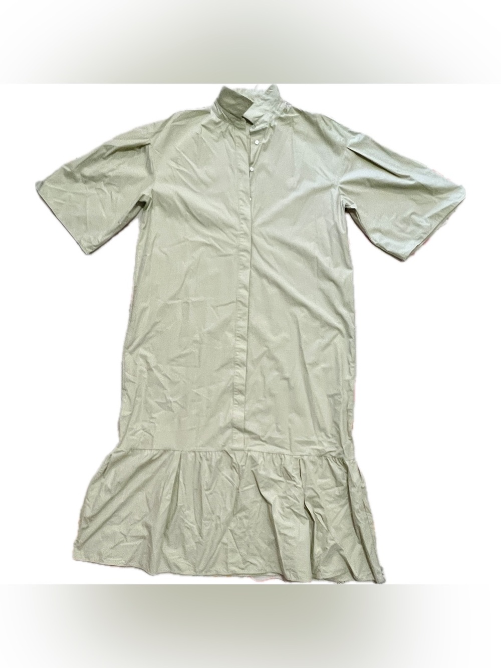 Mango MNG Oversized Short Sleeve Green Ruffle Hem Shirt Dress US Women’s 10 EUC